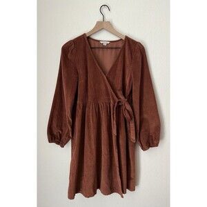 American Eagle Dress Womens Medium Brown Corduroy Wrap Fall Autumn Preppy